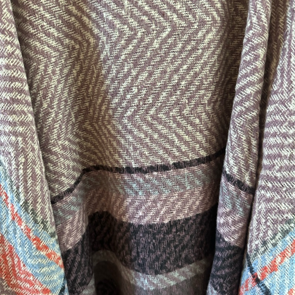 NWT ANDTHEWHY Striped and purple Plaid Poncho One Size - Picture 2 of 5